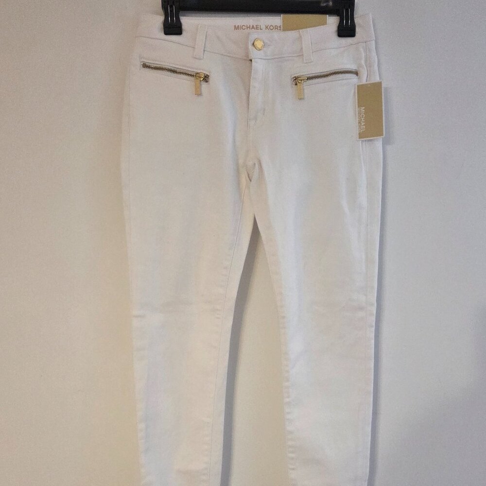 Michael Kors Izzy Skinny Mid-Rise White Jeans